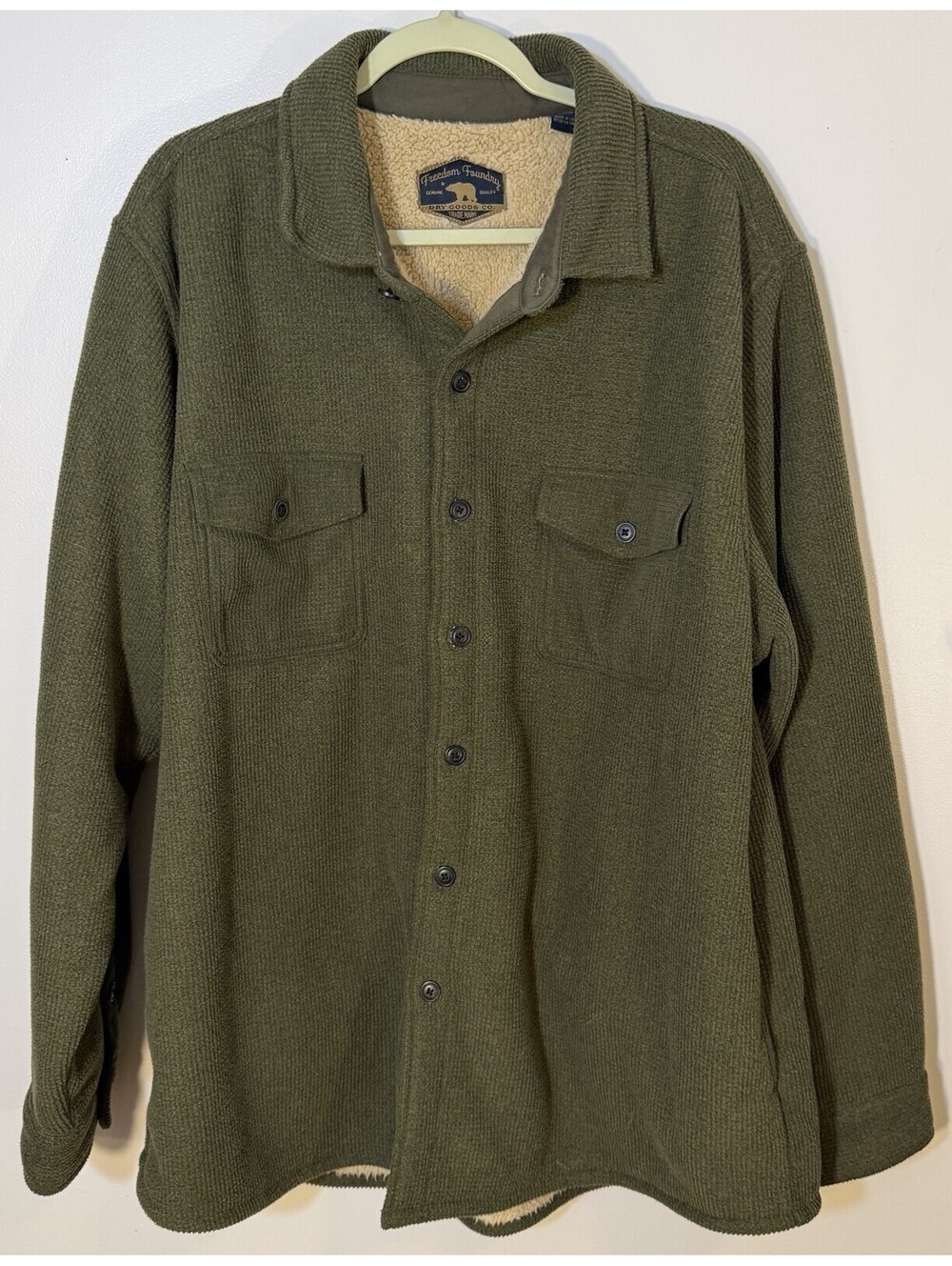 Freedom Foundry Men’s 2X Teton Sherpa Lined Shirt Jacket Green Winter Cozy EUC